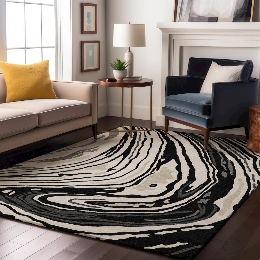 Premium Machine Washable Mayfield AMF1051 Black 3' x 5' Rug. Picture 5
