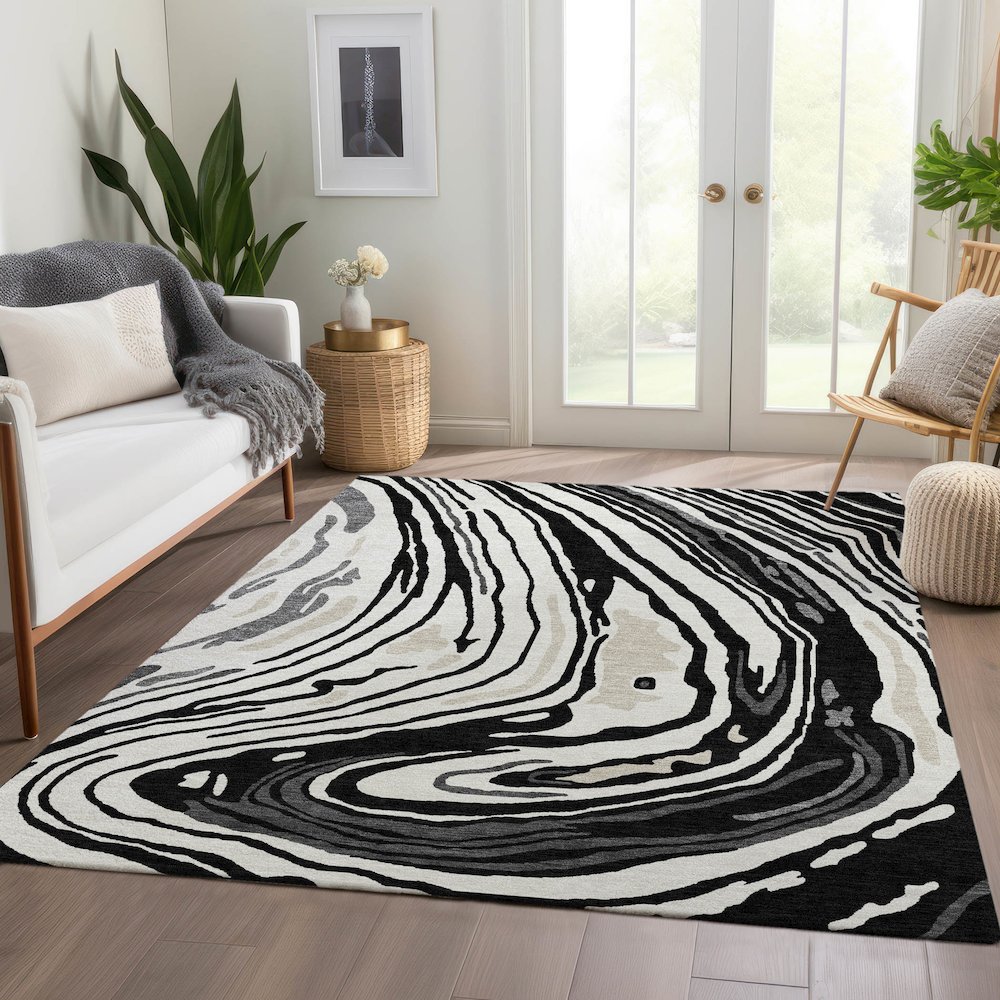 Premium Machine Washable Mayfield AMF1051 Black 3' x 5' Rug. Picture 6