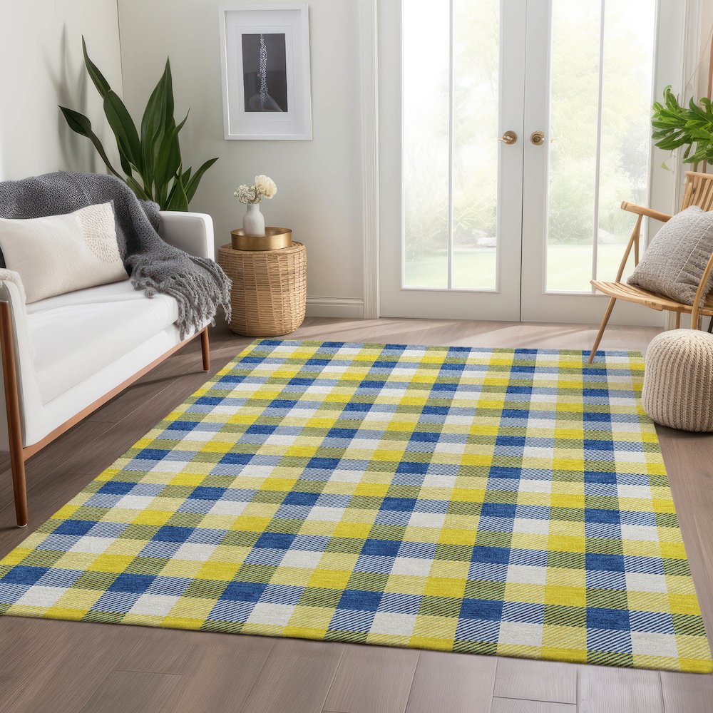 Premium Machine Washable Mayfield AMF1053 Yellow 3' x 5' Rug. Picture 6