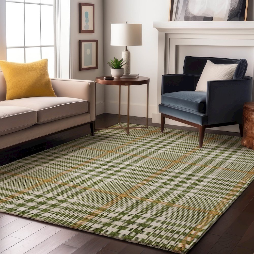 Premium Machine Washable Mayfield AMF1054 Olive 3' x 5' Rug. Picture 5