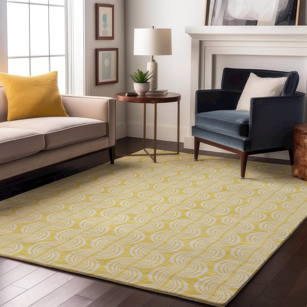 Premium Machine Washable Mayfield AMF1056 Yellow 3' x 5' Rug. Picture 5