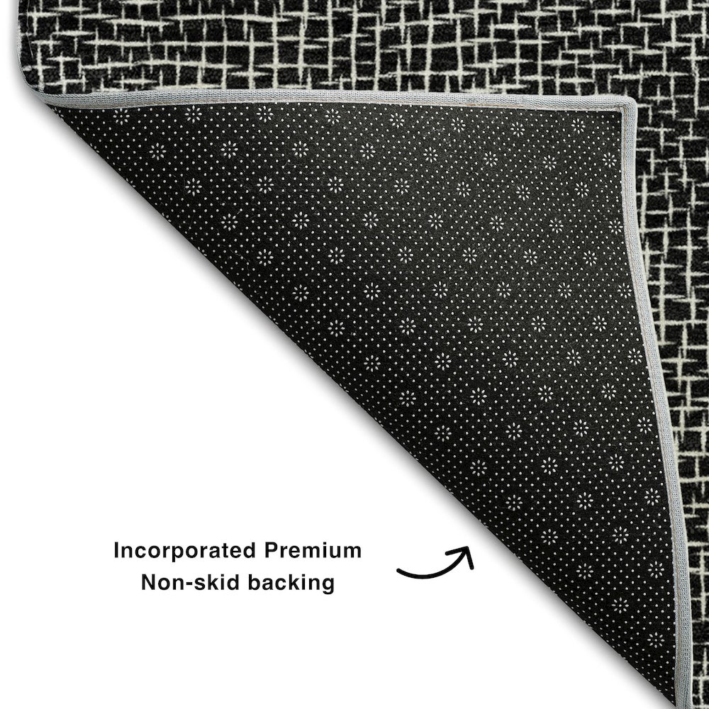 Premium Machine Washable Mayfield AMF1057 Black 2'3" x 7'6" Runner Rug. Picture 2