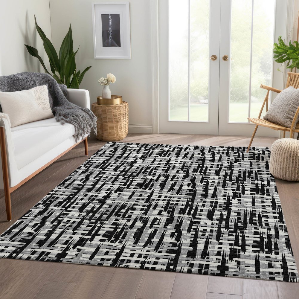 Premium Machine Washable Mayfield AMF1059 Black 3' x 5' Rug. Picture 6