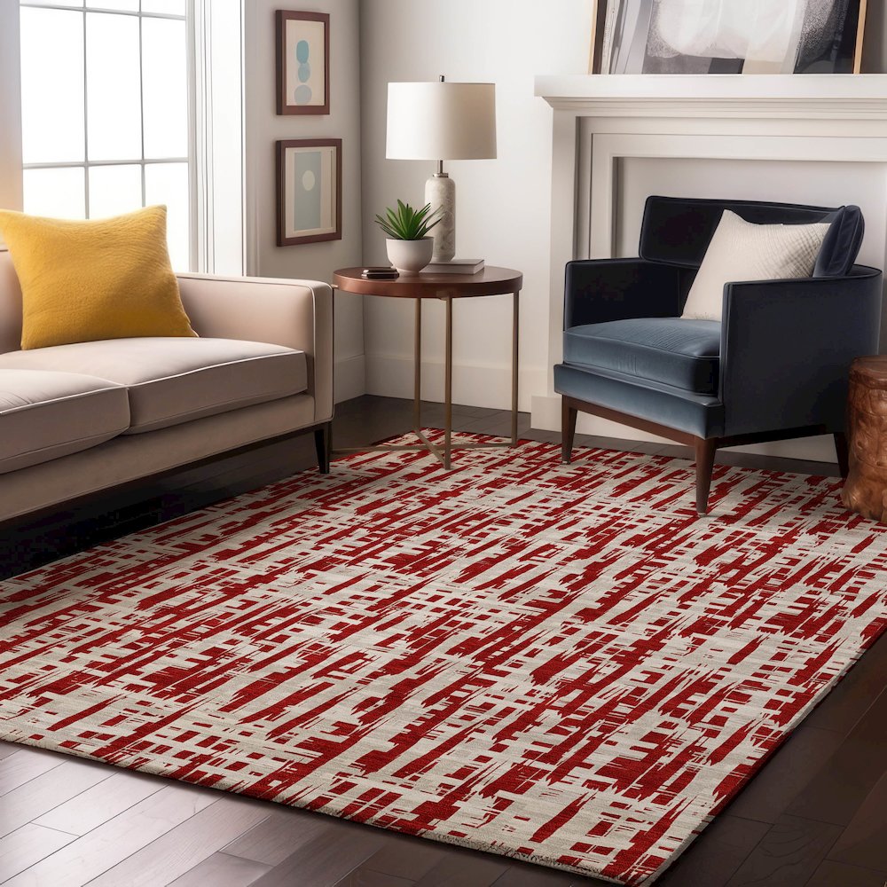Premium Machine Washable Mayfield AMF1059 Red 3' x 5' Rug. Picture 5