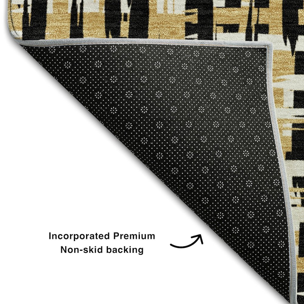 Premium Machine Washable Mayfield AMF1060 Black 2'3" x 7'6" Runner Rug. Picture 2