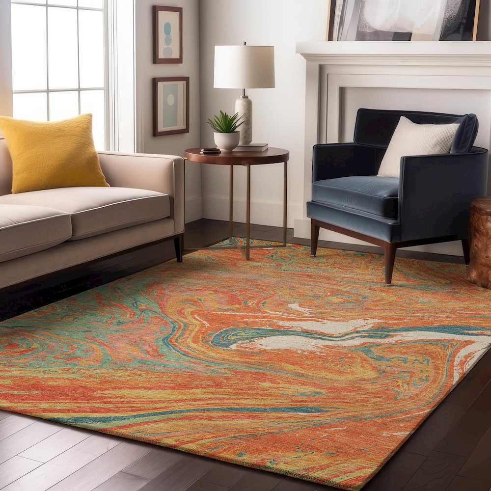 Premium Machine Washable Mayfield AMF1061 Orange 3' x 5' Rug. Picture 5