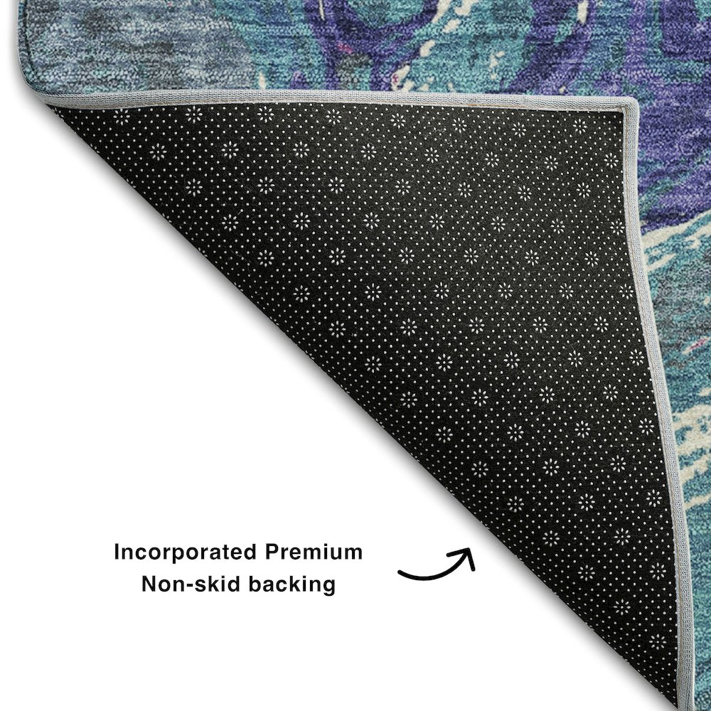 Premium Machine Washable Mayfield AMF1061 Teal 2'3" x 7'6" Runner Rug. Picture 2