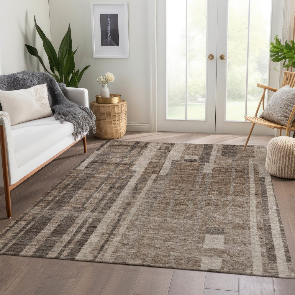 Premium Machine Washable Mayfield AMF1063 Brown 3' x 5' Rug. Picture 6