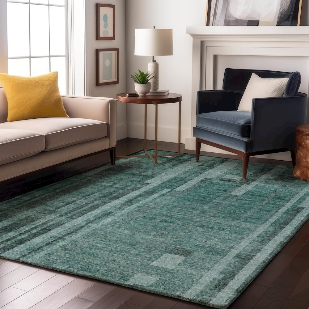 Premium Machine Washable Mayfield AMF1063 Teal 3' x 5' Rug. Picture 5