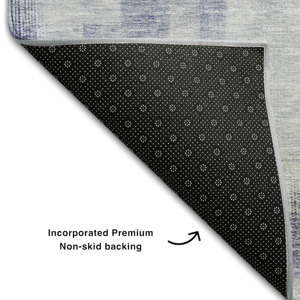 Premium Machine Washable Mayfield AMF1067 Denim 2'3" x 7'6" Runner Rug. Picture 2