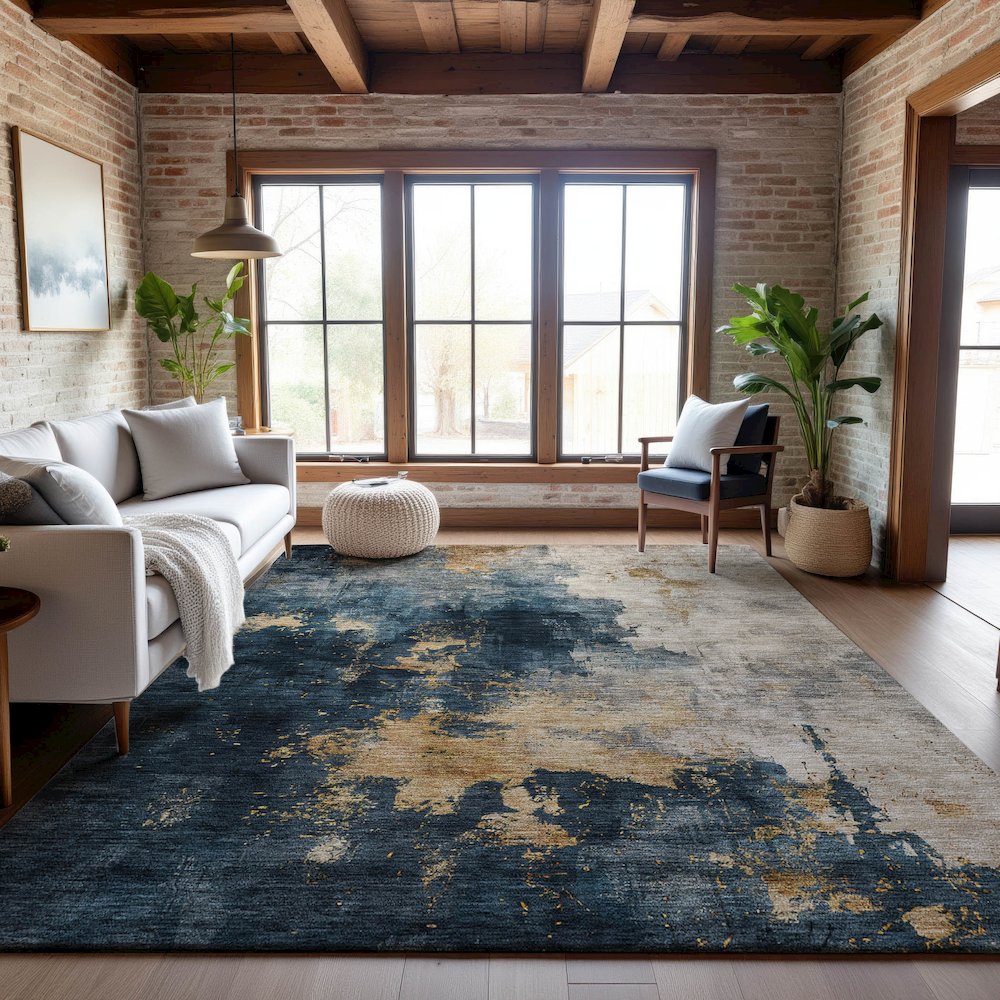Premium Machine Washable Mayfield AMF1072 Blue 3' x 5' Rug. Picture 5