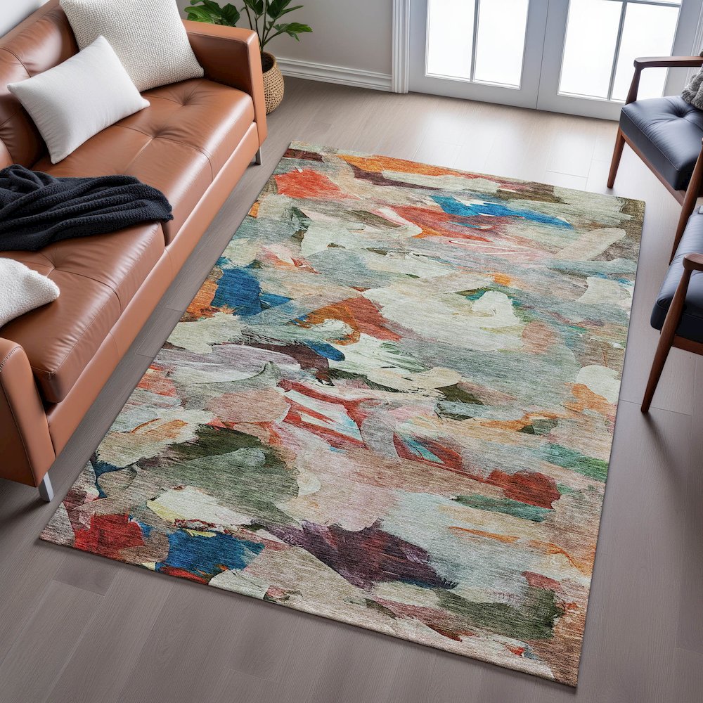 Premium Machine Washable Mayfield AMF1075 Green 3' x 5' Rug. Picture 6