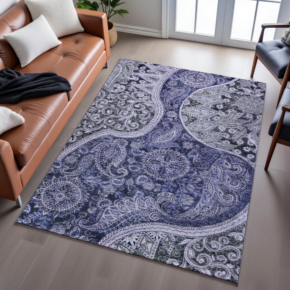 Premium Machine Washable Mayfield AMF1078 Navy 3' x 5' Rug. Picture 6