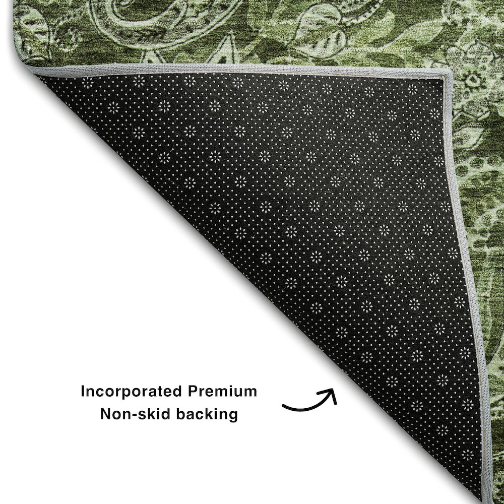 Premium Machine Washable Mayfield AMF1078 Olive 2'3" x 7'6" Runner Rug. Picture 2