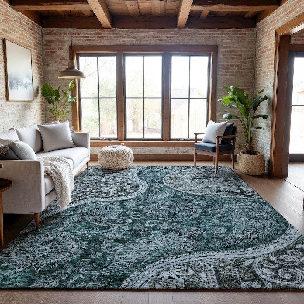 Premium Machine Washable Mayfield AMF1078 Teal 3' x 5' Rug. Picture 5