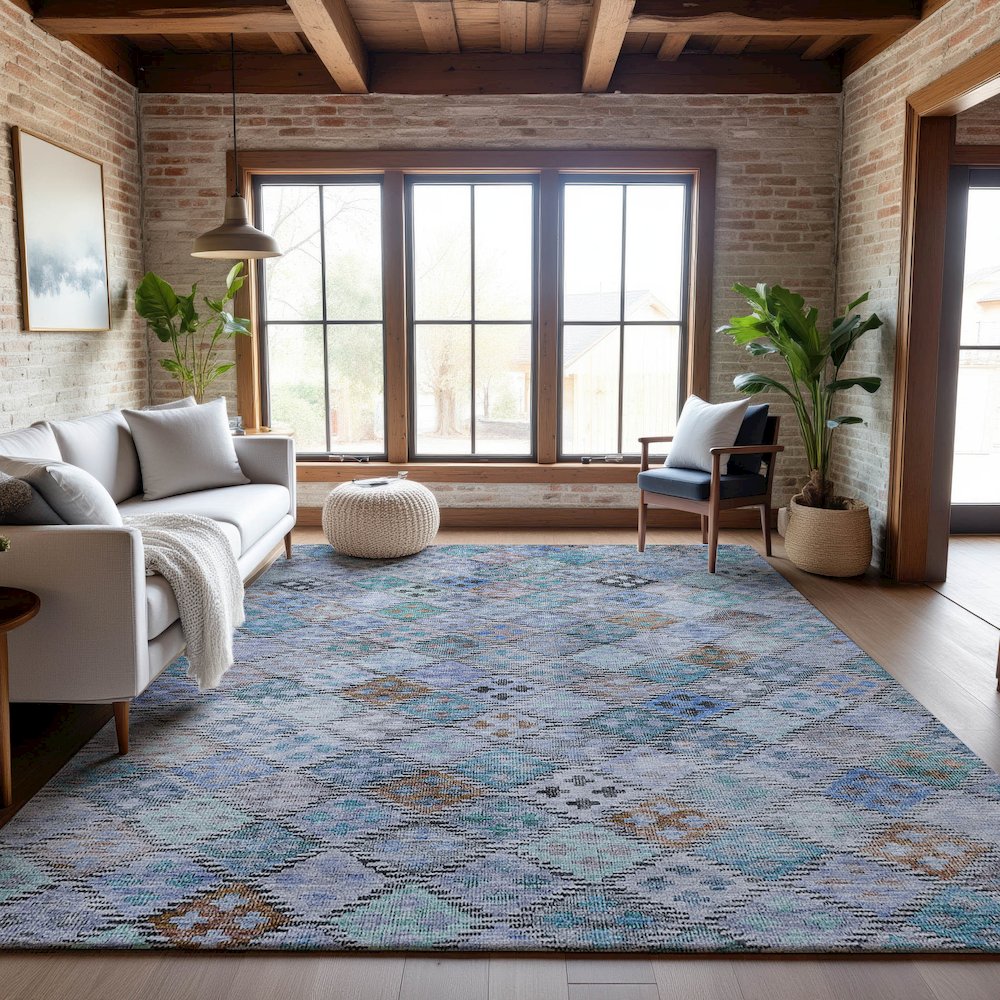 Premium Machine Washable Mayfield AMF1081 Blue 3' x 5' Rug. Picture 5