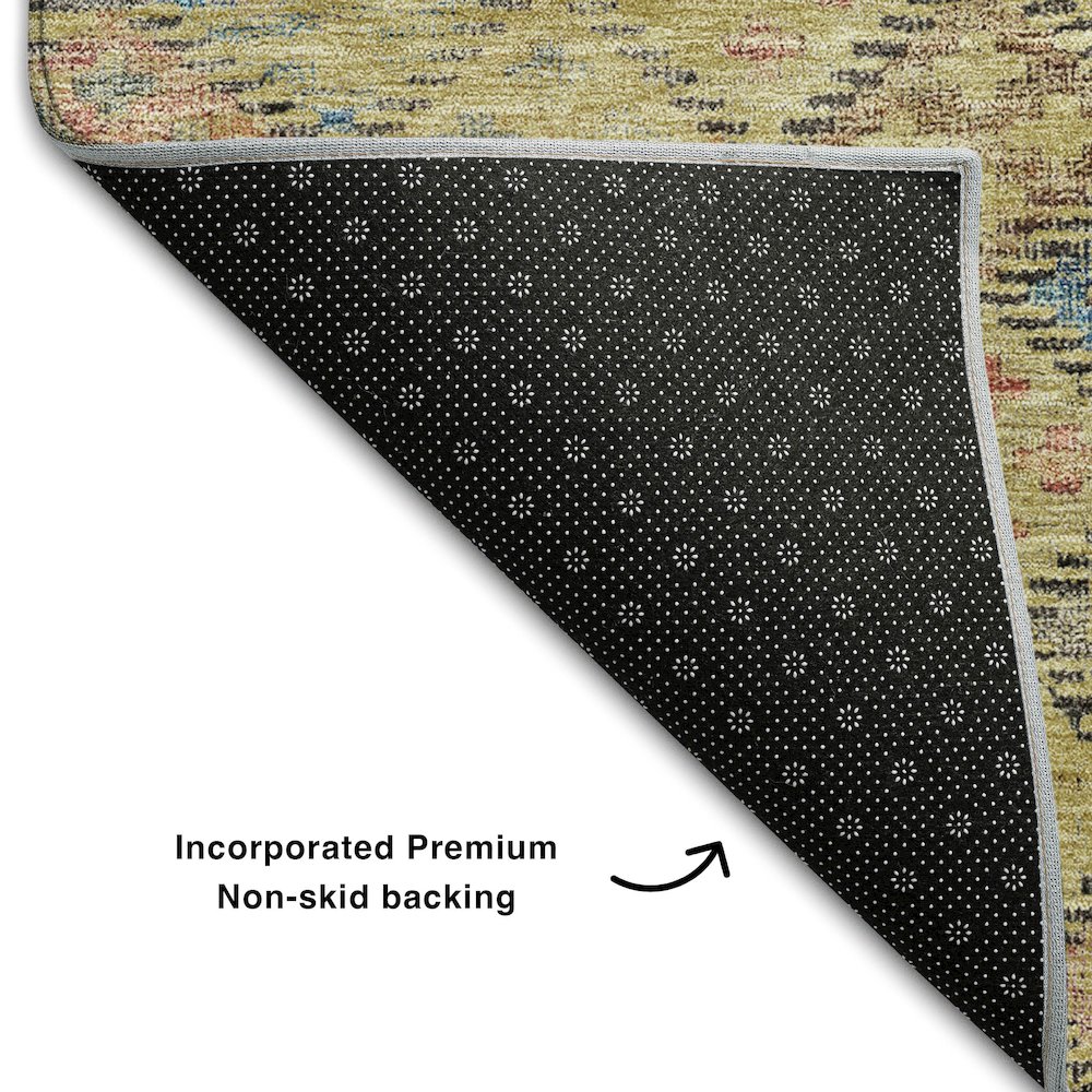 Premium Machine Washable Mayfield AMF1081 Gold 2'3" x 7'6" Runner Rug. Picture 2