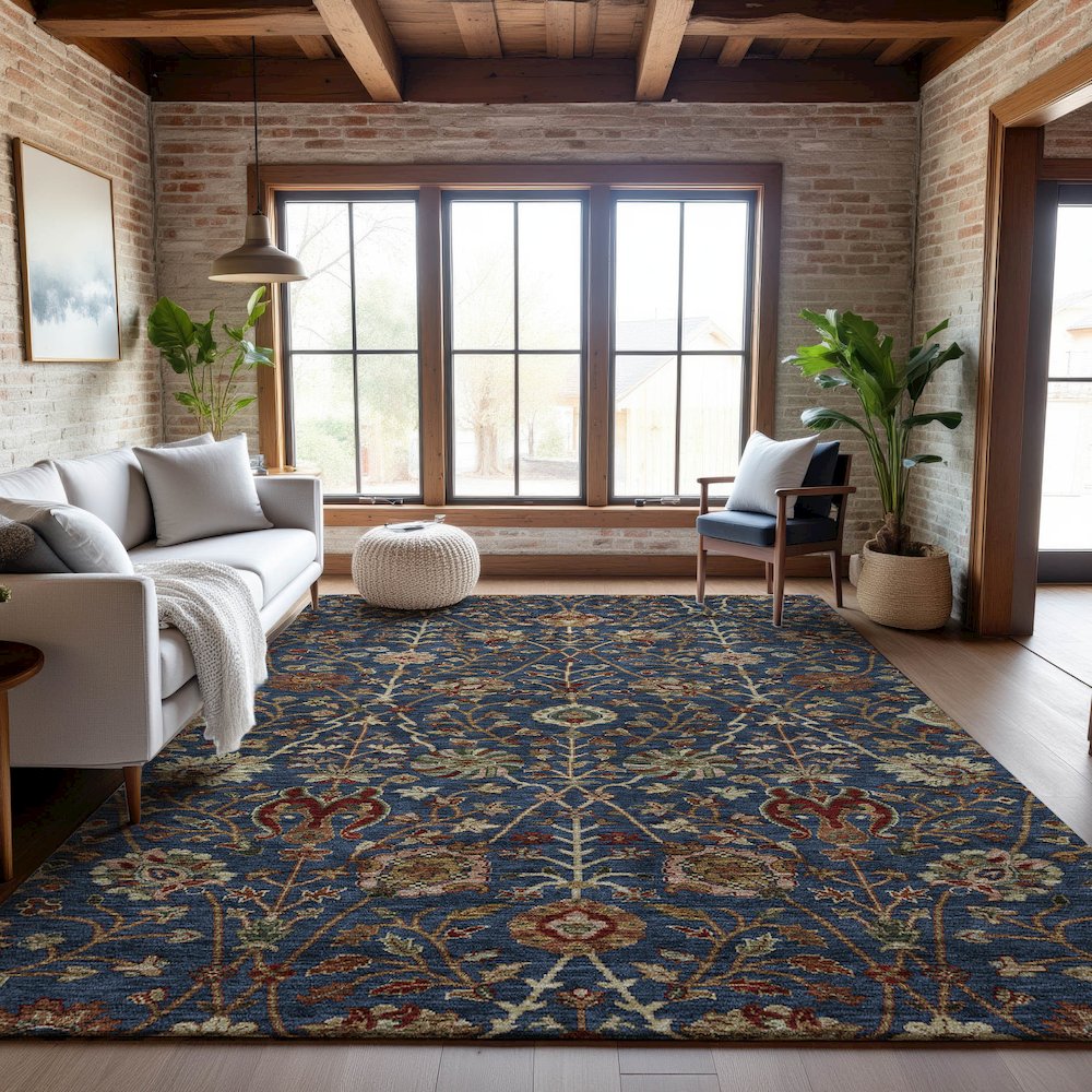 Premium Machine Washable Mayfield AMF1085 Navy 3' x 5' Rug. Picture 5