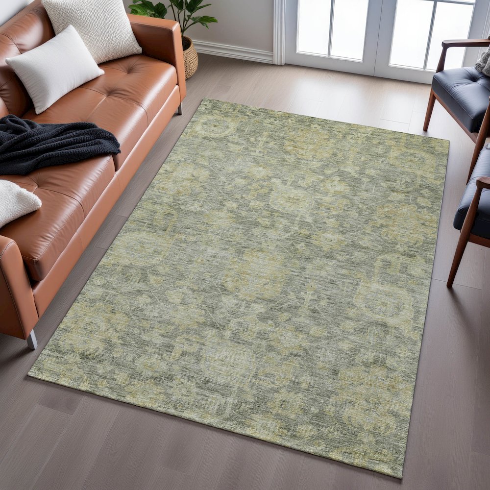Premium Machine Washable Mayfield AMF1105 Sage 3' x 5' Rug. Picture 6