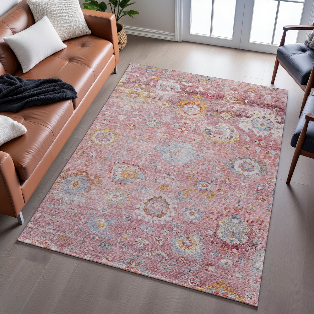 Premium Machine Washable Mayfield AMF1107 Pink 3' x 5' Rug. Picture 6