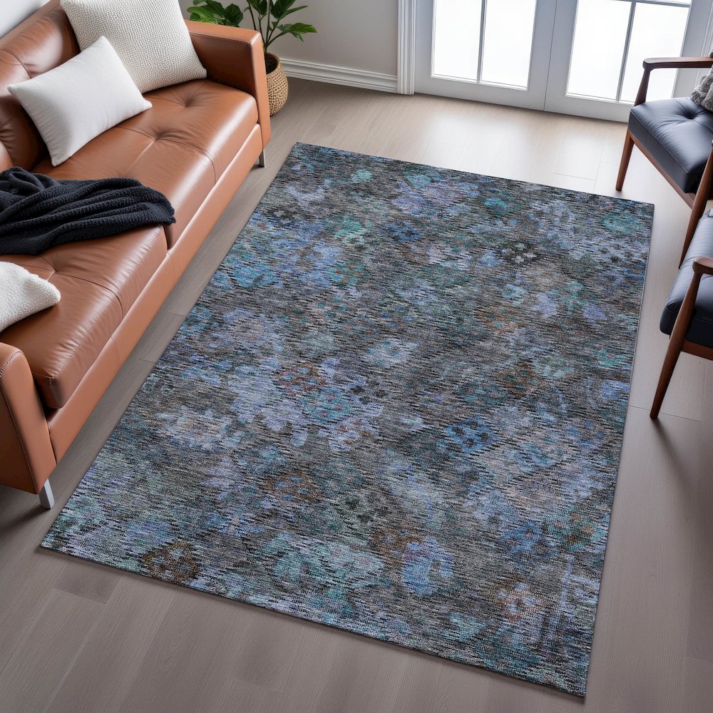 Premium Machine Washable Mayfield AMF1109 Teal 3' x 5' Rug. Picture 6