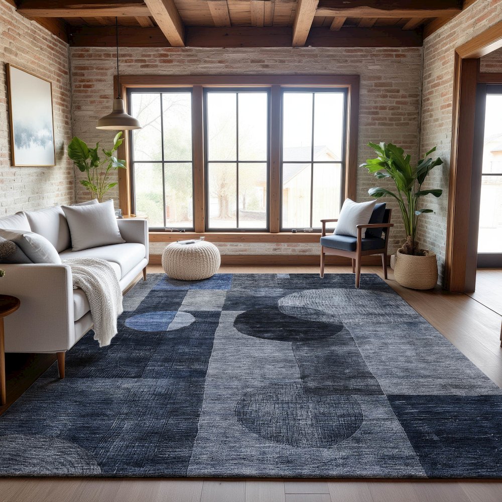 Premium Machine Washable Mayfield AMF1114 Navy 3' x 5' Rug. Picture 5