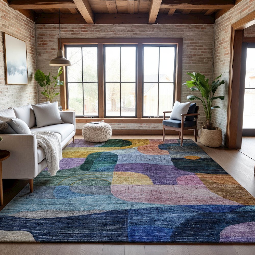 Premium Machine Washable Mayfield AMF1115 Blue 3' x 5' Rug. Picture 5