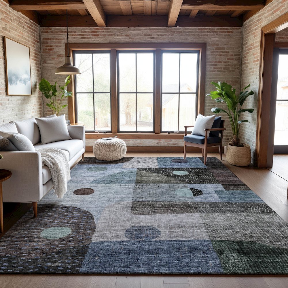 Premium Machine Washable Mayfield AMF1117 Blue 3' x 5' Rug. Picture 5