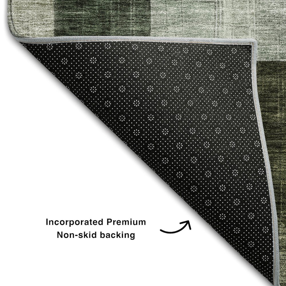 Premium Machine Washable Mayfield AMF1117 Olive 2'3" x 7'6" Runner Rug. Picture 2