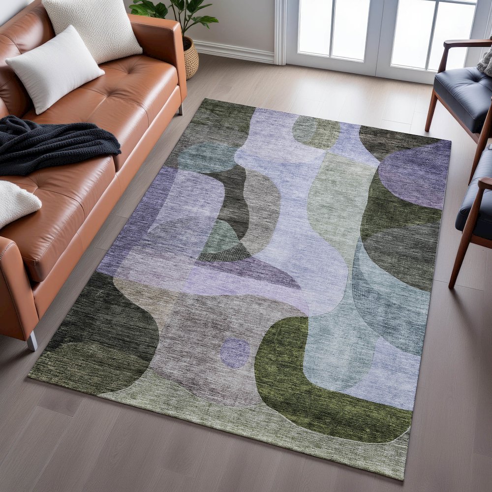 Premium Machine Washable Mayfield AMF1119 Olive 3' x 5' Rug. Picture 6
