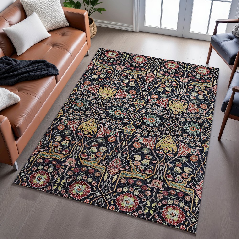 Premium Machine Washable Mayfield AMF1132 Black 3' x 5' Rug. Picture 6