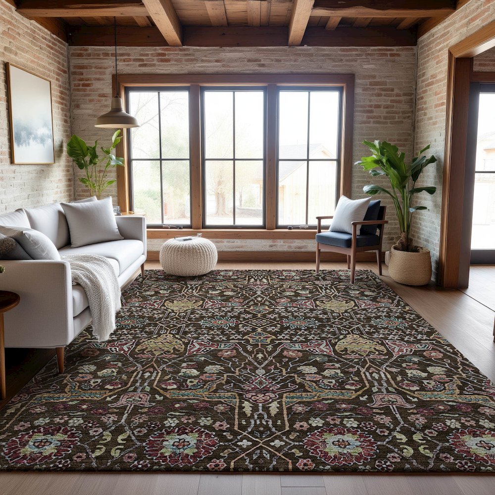 Premium Machine Washable Mayfield AMF1132 Chocolate 3' x 5' Rug. Picture 5