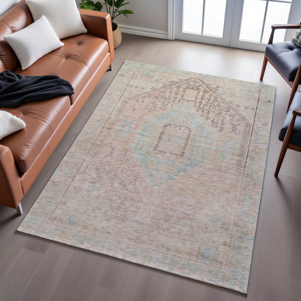 Premium Machine Washable Mayfield AMF1134 Pink 3' x 5' Rug. Picture 6