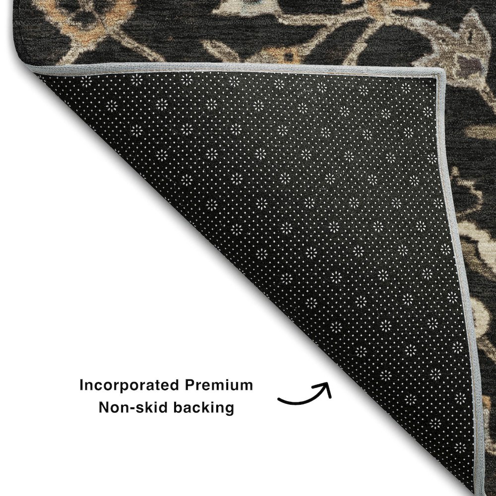 Premium Machine Washable Mayfield AMF1137 Black 2'3" x 7'6" Runner Rug. Picture 2