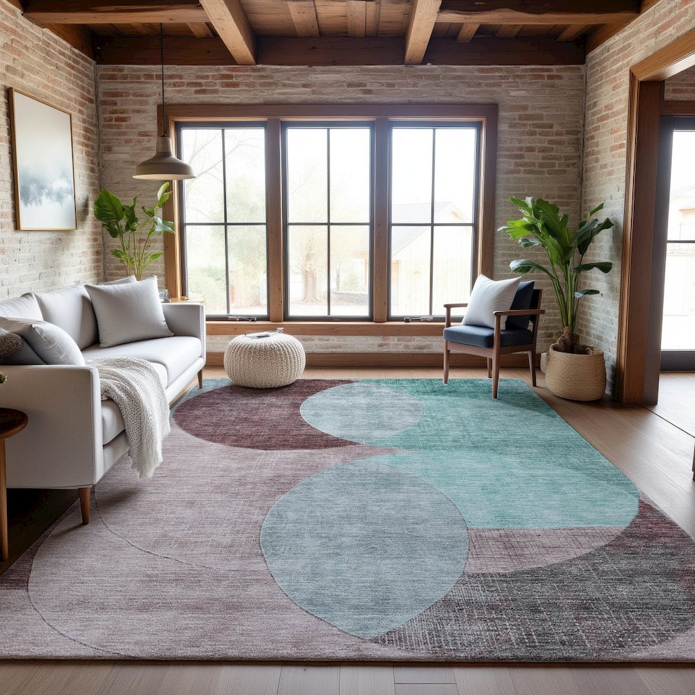 Premium Machine Washable Mayfield AMF1140 Teal 3' x 5' Rug. Picture 5