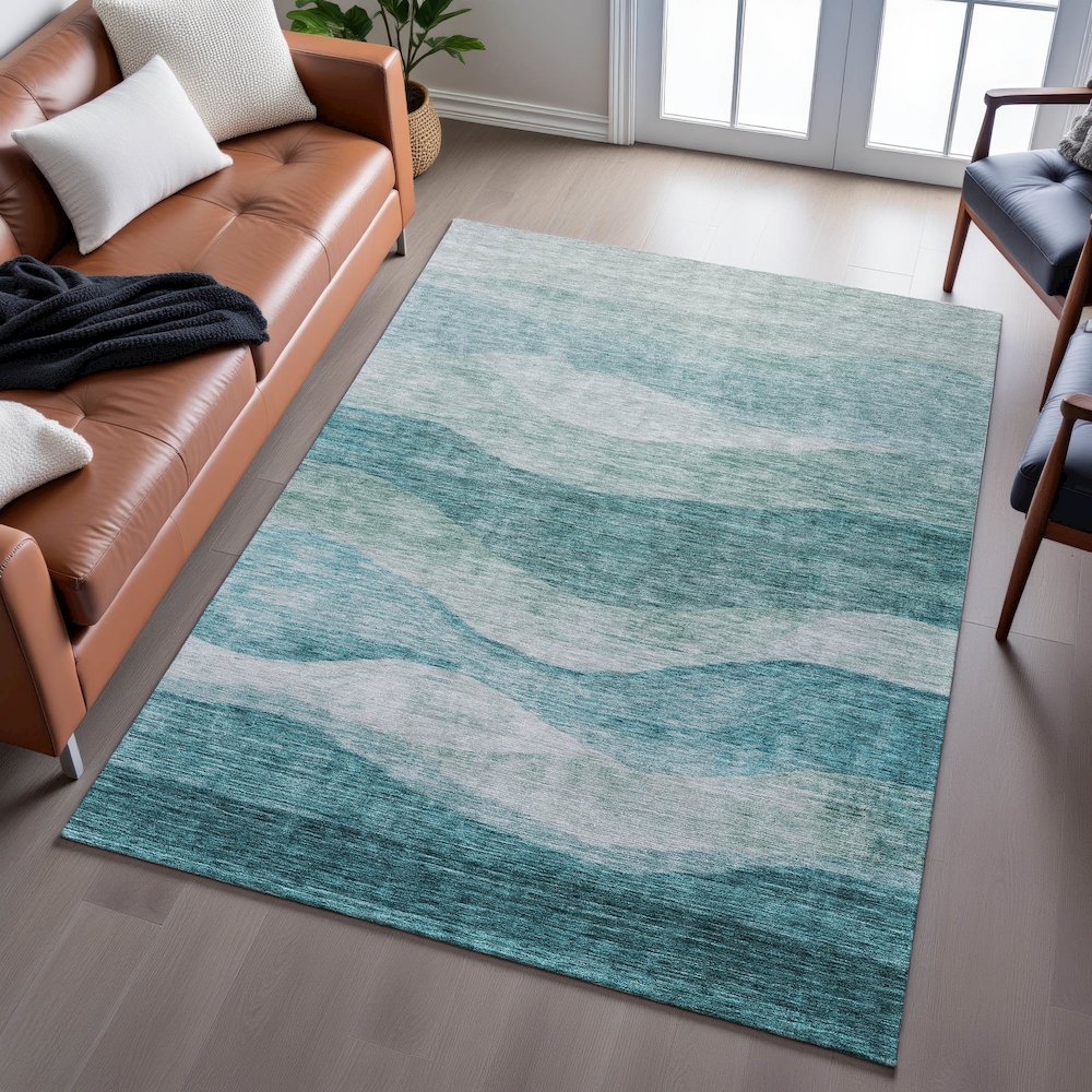 Premium Machine Washable Mayfield AMF1141 Seafoam 3' x 5' Rug. Picture 6