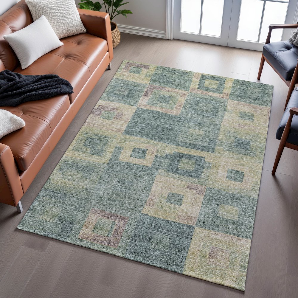 Premium Machine Washable Mayfield AMF1142 Sage 3' x 5' Rug. Picture 6