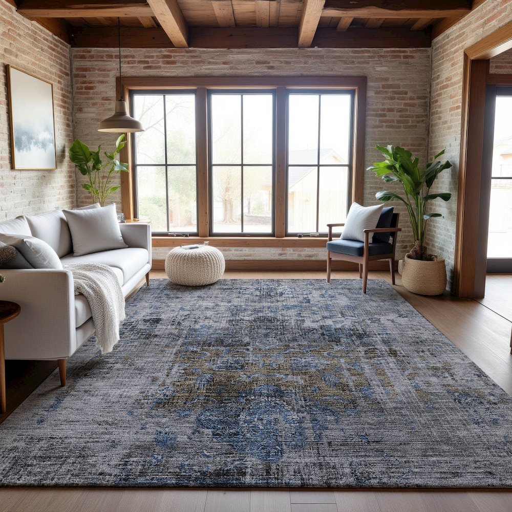 Premium Machine Washable Mayfield AMF1144 Blue 3' x 5' Rug. Picture 5