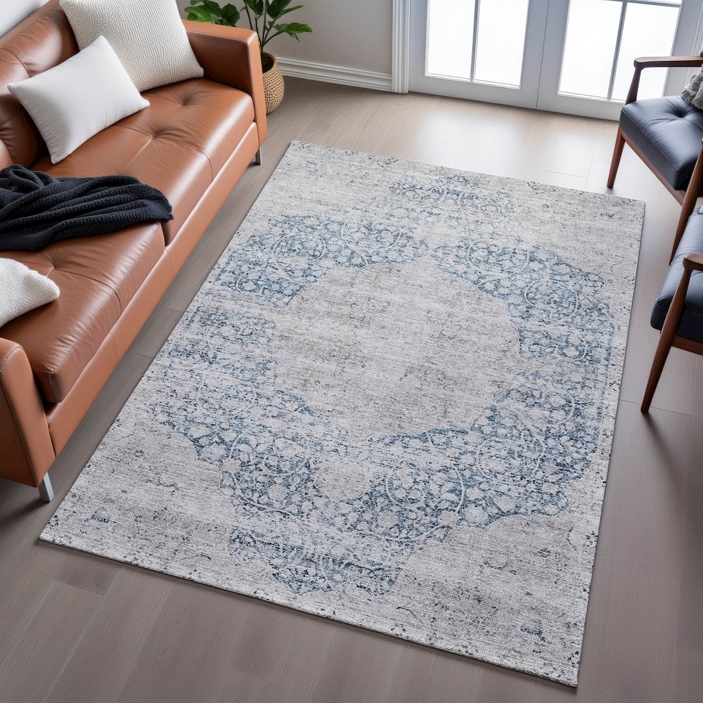 Premium Machine Washable Mayfield AMF1146 Blue 3' x 5' Rug. Picture 6