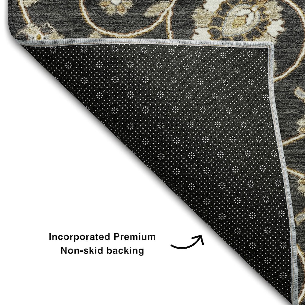 Premium Machine Washable Mayfield AMF1149 Black 2'3" x 7'6" Runner Rug. Picture 2