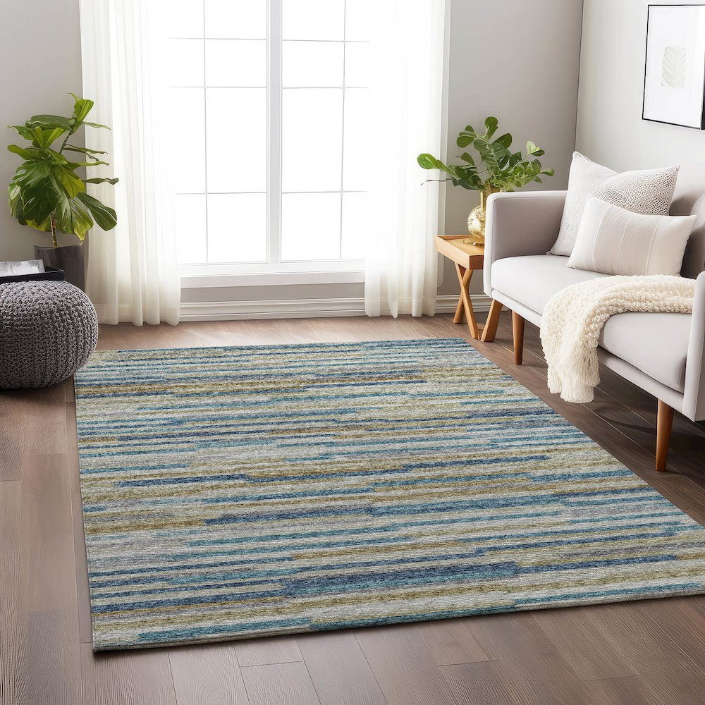 Premium Machine Washable Mayfield  Blue 3' x 5' Rug. Picture 5