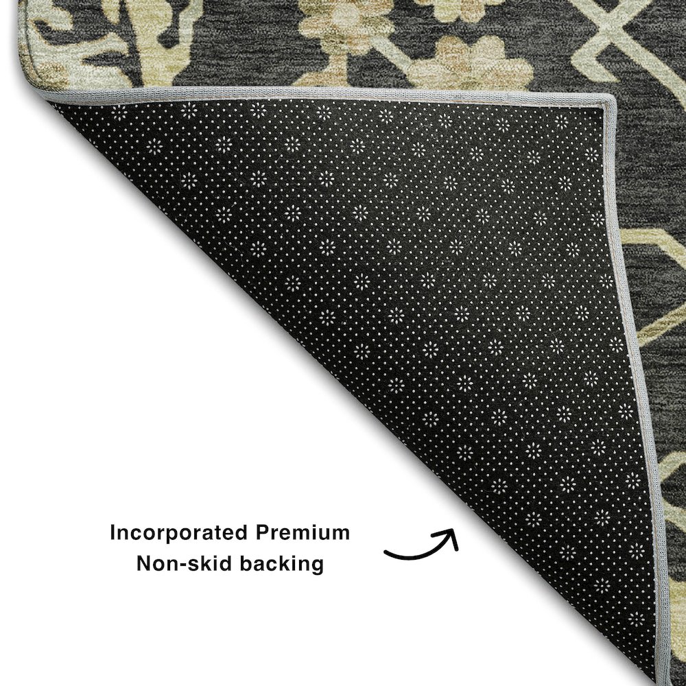 Premium Machine Washable Mayfield AMF1150 Black 2'3" x 7'6" Runner Rug. Picture 2