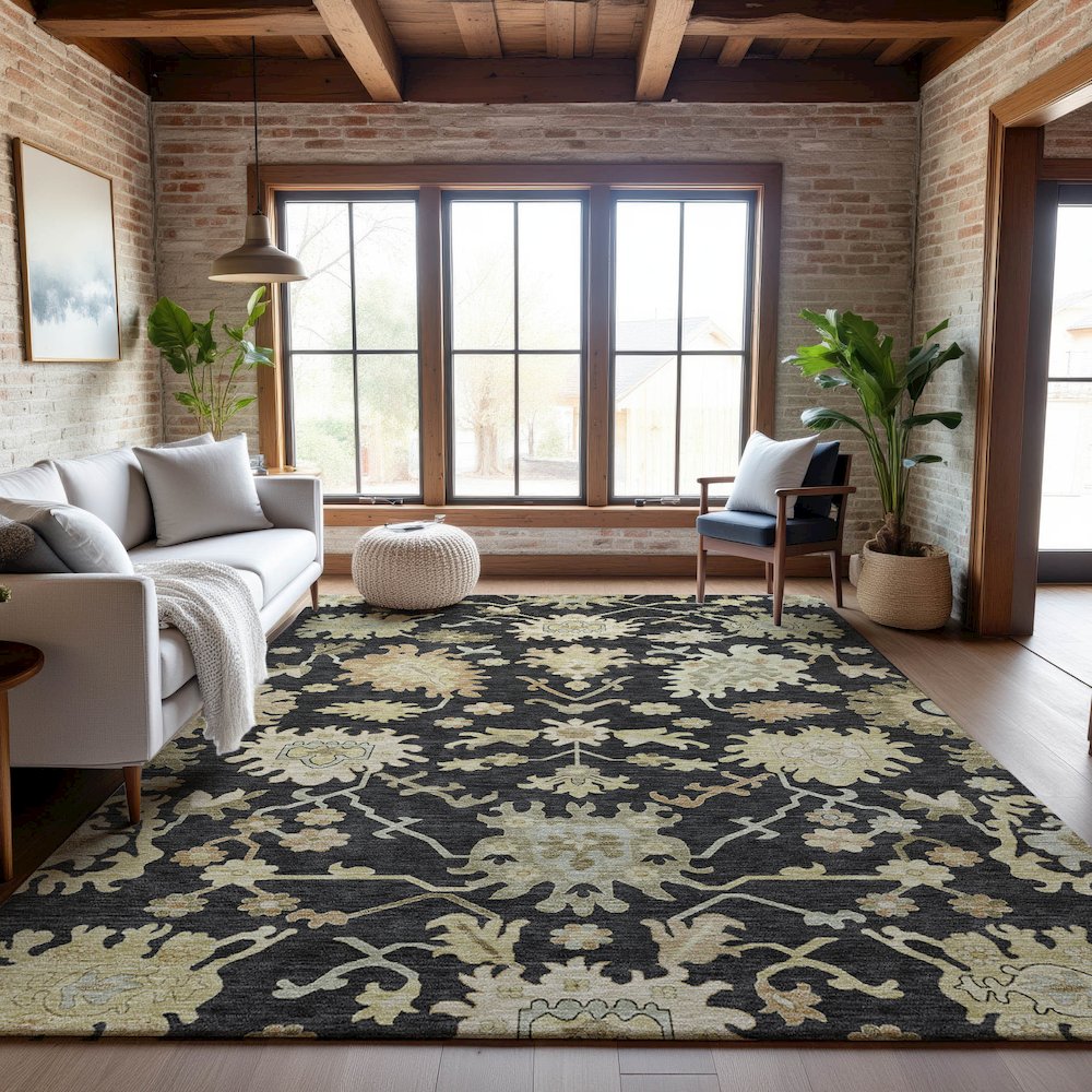 Premium Machine Washable Mayfield AMF1150 Black 3' x 5' Rug. Picture 5