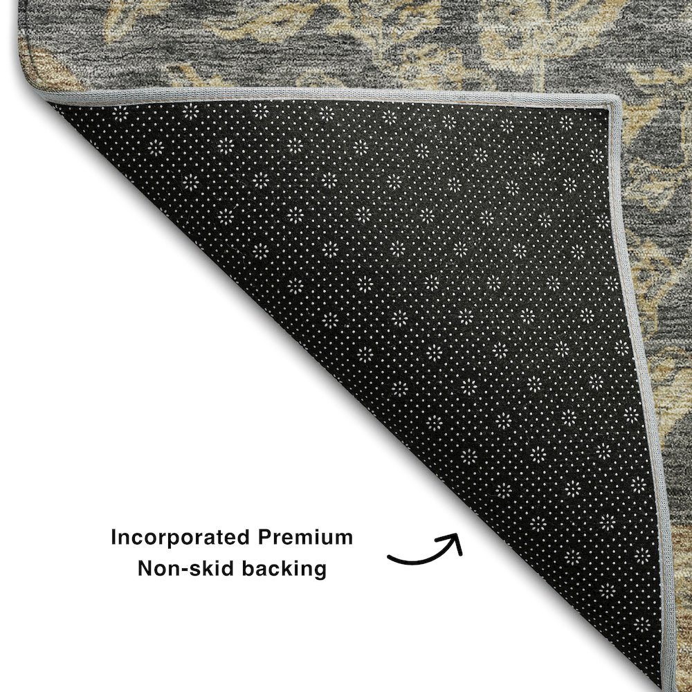 Premium Machine Washable Mayfield AMF1151 Charcoal 2'3" x 7'6" Runner Rug. Picture 2