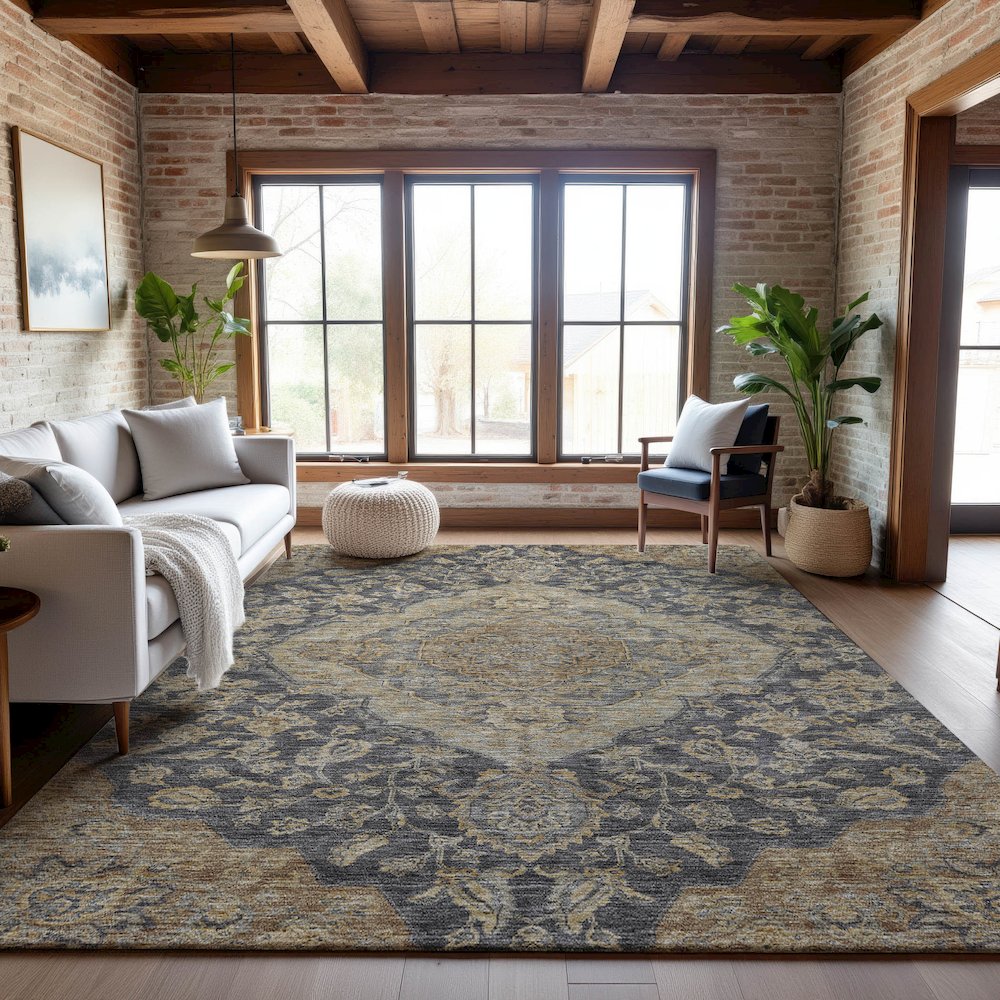 Premium Machine Washable Mayfield AMF1151 Charcoal 3' x 5' Rug. Picture 5