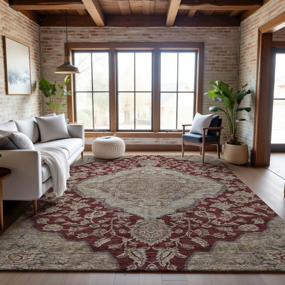 Premium Machine Washable Mayfield AMF1151 Garnet 3' x 5' Rug. Picture 5