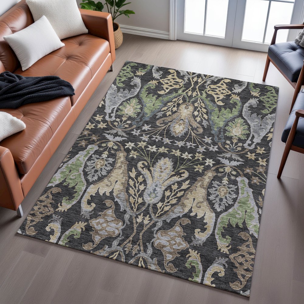 Premium Machine Washable Mayfield AMF1153 Black 3' x 5' Rug. Picture 6