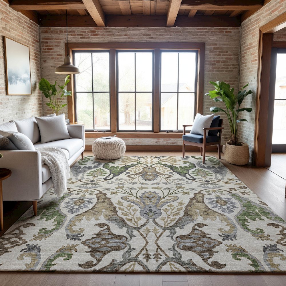 Premium Machine Washable Mayfield AMF1153 Ivory 3' x 5' Rug. Picture 5