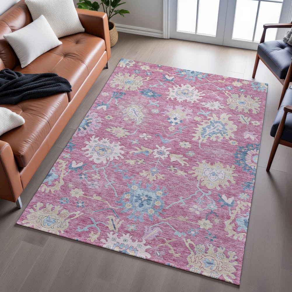 Premium Machine Washable Mayfield AMF1154 Pink 3' x 5' Rug. Picture 6