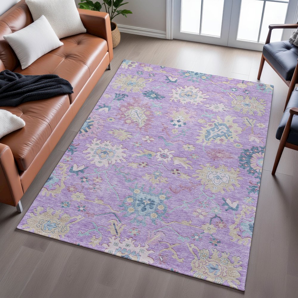 Premium Machine Washable Mayfield AMF1154 Purple 3' x 5' Rug. Picture 6